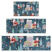 Dark Blue Christmas Santa Pattern Kitchen Rugs Sets Of 3,Kitchen Runner Rugs Non Skid Washable,Decorative Kitchen Floor Mats for Kitchen,Sink,Laundry,17"x30" 17"x47" 17"x59"