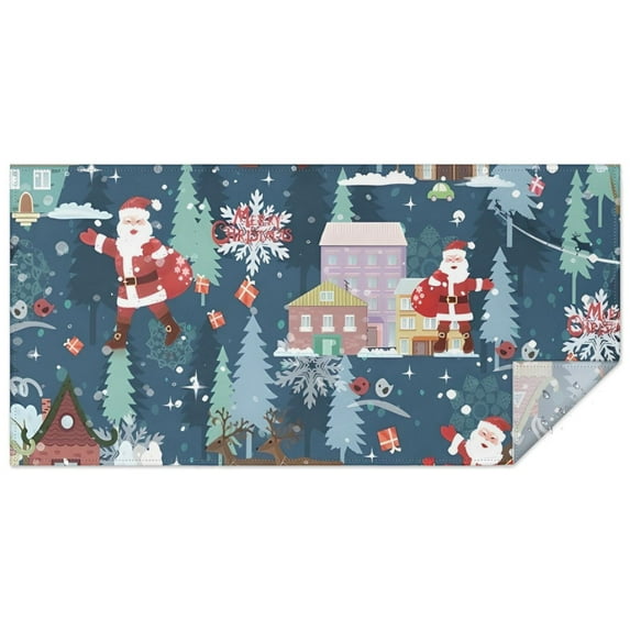 Dark Blue Christmas Santa Pattern Rectangle Tablecloth 60"x120",Waterproof Polyester Rectangle Table Cloth, Wipeable Spillproof Polyester Tablecloth for Dining, Camping, Indoor and Outdoor