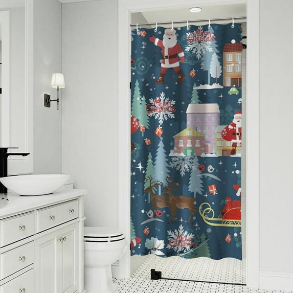 Dark Blue Christmas Santa Pattern Shower Curtain 36"x72" ,Bathroom Decorative Shower Curtains Set with 12 Hooks,Modern Waterproof Washable Shower Curtain