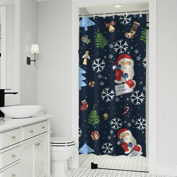 Dark Blue Christmas Santa Pattern Shower Curtain 36"x72" ,Bathroom Decorative Shower Curtains Set with 12 Hooks,Modern Waterproof Washable Shower Curtain