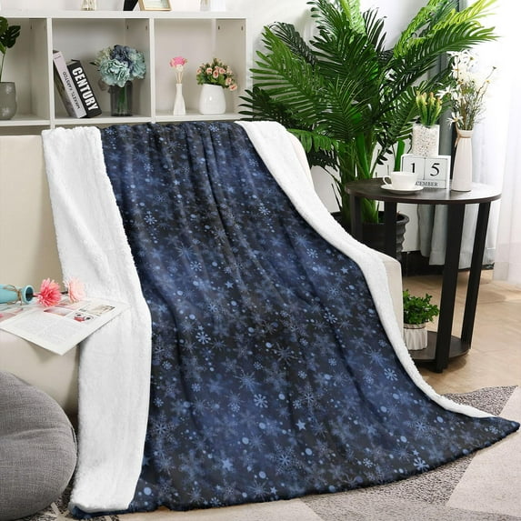 Dark Blue Christmas Snowflake Pattern Blanket,Comfortable Soft Lamb Wool Throw Blanket,All Season,Warm Lightweight Blankets for Sofa Bed Couch Living Room Chair,60"x80"