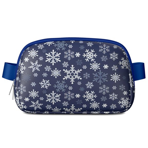 Dark Blue Christmas Snowflake Pattern Cute Fanny Packs for Women,Travel Waterproof Crossbody Fanny Bags Waist Purse for Women Anti Theft Adjustable Strap for Running Travel Cycling