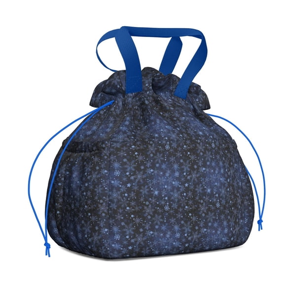Dark Blue Christmas Snowflake Pattern Drawstring Lunch Bag Women - Drawstring Lunch Bag Insulated for Work Office - Stain-Resistant Large Lunchbags for Women with Multi-Pockets