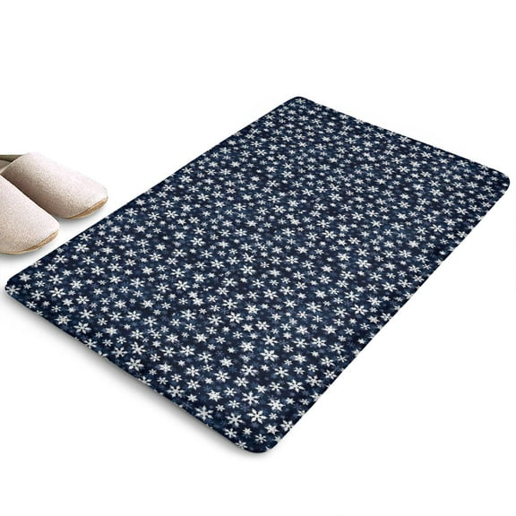 Dark Blue Christmas Snowflake Pattern Flannel Non Slip Door Rugs,Washable Door Mats Indoor,Decorative Door Mats,Dirt-Resistant and Absorbent Doormat for Entrance,Bedroom,Kitchen,Bathroom,23.5"x16"
