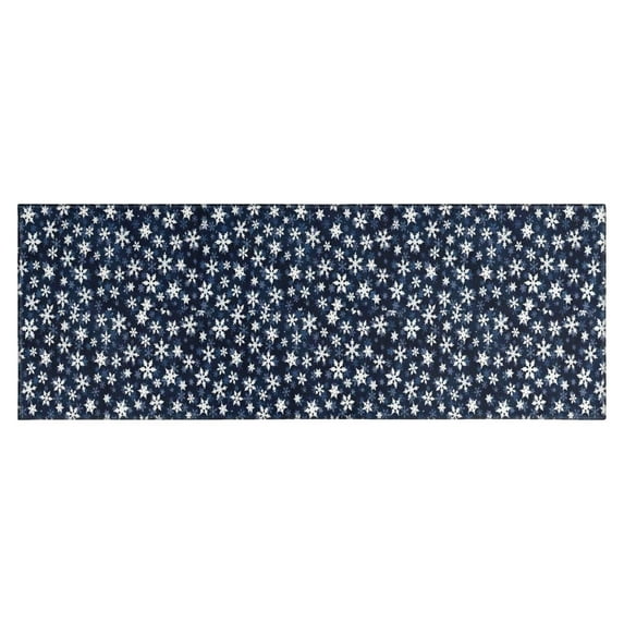 Dark Blue Christmas Snowflake Pattern Kitchen Rug Mat,Kitchen Runner Rugs Non Skid Washable,Decorative Kitchen Floor Mats for Kitchen,Sink,Laundry,17"X47"