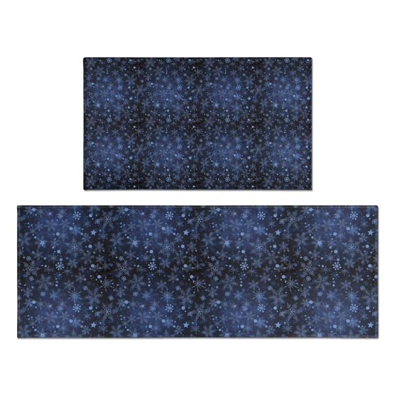 Dark Blue Christmas Snowflake Pattern Kitchen Rugs Sets Of 2,Anti Fatigue Kitchen Mat Rugs Non Slip Washable,Decorative Kitchen Floor Mats for Kitchen,Sink,Laundry,17"x30"+17"x47"