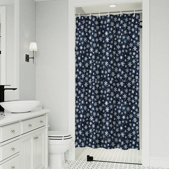 Dark Blue Christmas Snowflake Pattern Shower Curtain 36"x72" ,Bathroom Decorative Shower Curtains Set with 12 Hooks,Modern Waterproof Washable Shower Curtain