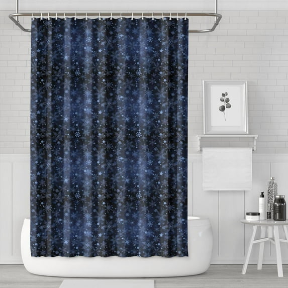 Dark Blue Christmas Snowflake Pattern Shower Curtain 72"x72" ,Bathroom Decorative Shower Curtains Set with 12 Hooks,Modern Waterproof Washable Shower Curtain