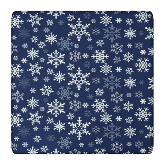 Dark Blue Christmas Snowflake Pattern Square Fitted Tablecloth with Elastic Edge,Square Table Cover,Washable Elastic Table Cover for Home Kitchen Party Decor 36"x36"
