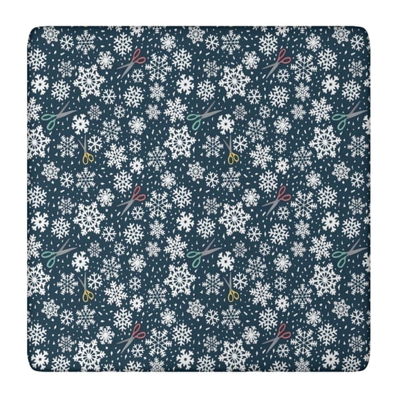 Dark Blue Christmas Snowflake Pattern Square Fitted Tablecloth with Elastic Edge,Square Table Cover,Washable Elastic Table Cover for Home Kitchen Party Decor 36"x36"
