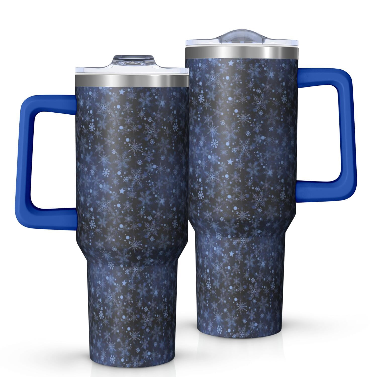 Dark Blue Christmas Snowflake Pattern Tumbler with Handle and Lid,40oz Double Wall Vacuum Insulated Tumbler,Cups Gift for Women and Men