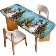 thumbnail image 1 of Dark Blue Christmas Table Cloths for 8 Foot Rectangle Tables, Snowman Xmas Tree Snowflake Gifts Elk Patio Waterproof Elastic Fitted Tablecloths, Washable Rectangular Table Cover for Camping, 1 of 8