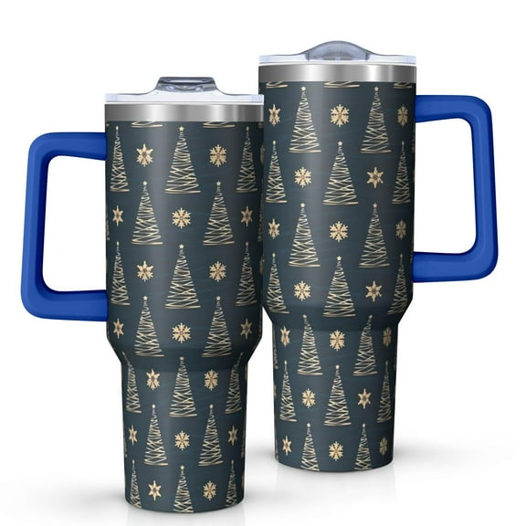 Dark Blue Christmas Tree Pattern Tumbler with Handle and Lid,40oz Double Wall Vacuum Insulated Tumbler,Cups Gift for Women and Men