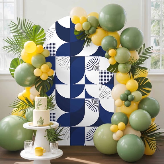 Dark Blue Circular Arch Backdrop Cover, 5FT, Medieval Geometric Abstract Spandex Arch Covers Double-Sided Backdrop for Wedding Birthday Party Photo Background Decoration