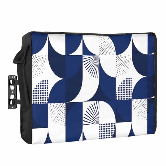 Dark Blue Circular Outdoor TV Cover 30 to 32 inch Weatherproof Waterproof, Medieval TV Enclosures with Remote Control Pocket Flat Screen Protector for Outside
