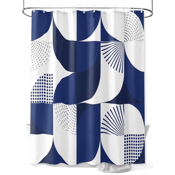 Dark Blue Circular Shower Curtain, Medieval Geometric Abstract Waterproof Shower Curtain Set with 12 Hooks Lightweight Washable Fabric Shower Curtains for Bathroom 72x84 Inches