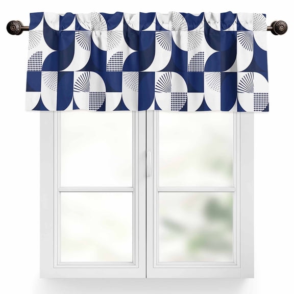 Dark Blue Circular Valances for Windows, 42 x 12in, Medieval Geometric Abstract Rod Pocket Kitchen Valance Curtain Light Filtering Window Treatments for Living Room Bedroom, 1 Panel