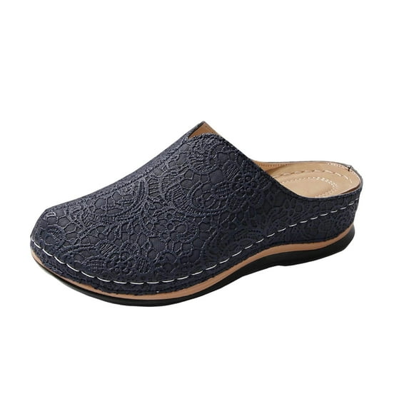 Women'S Slip On Loafers With Wedge Heel And Embroidery Detail In Pu Material Size 39 Us 7 For Casual Wear And Outdoor Use Dark Blue