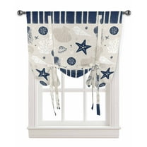 Dark Blue Coastal Coral Tie Up Curtains for Kitchen Bathroom Bedroom Windows 45 Inch Length,Summer Nautical Ocean Beach Starfish Balloon Drape Curtains Shade Rod Pocket Drapery Curtain Panel,42"x45"