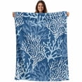 thumbnail image 1 of Dark Blue Coral Pattern Throw Blankets, Summer Coastal Ocean Soft Fleece Blanket Decorative for Home Sofa Couch Chair Living Bedroom, 30x40 Inches,, 1 of 8