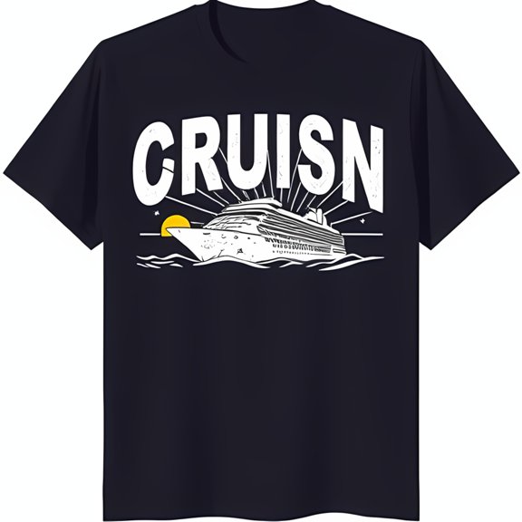 Dark Blue Cruise Ship T-Shirt with 'CRUISN' Graphic Vacation Tee