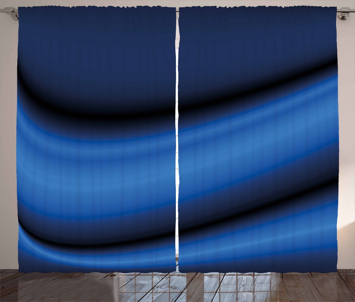 Ambesonne Dark Blue Curtains 2 Panel Set, Abstract Wavy Blurry, 108