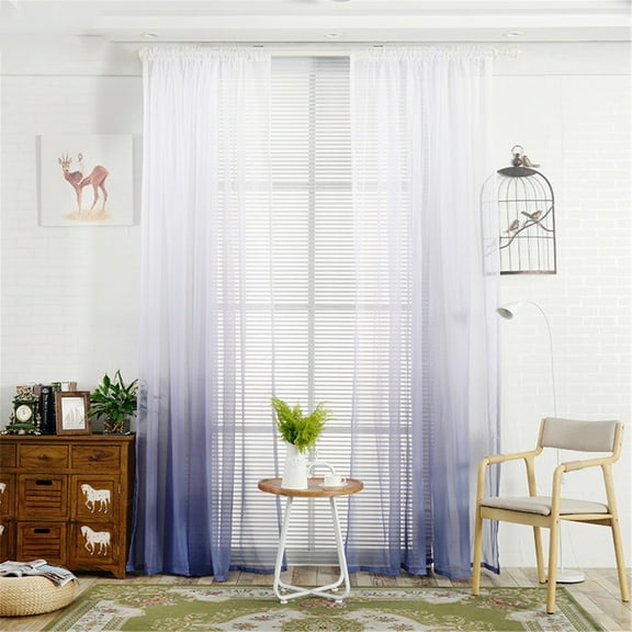 Dark Blue Curtains,Door Scarf Gradient Color Tulle Window Curtain Panel Transparent Home Textiles,1*Curtain