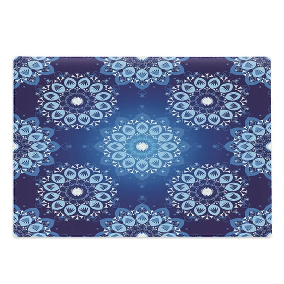 Dark Blue Cutting Board, Vintage Style Christmas Pattern with Lace Like Snowflake Motifs Romantic, Decorative Tempered Glass Cutting and Serving Board, Large Size, Sky Blue White, by Ambesonne
