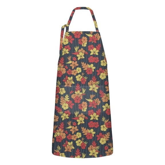 Dark Blue Daisy Flower Pattern Apron-Garden Aprons for Women with Pockets-Cotton Linen Waterproof Kitchen Cooking Gardening Aprons Adjustable for Kitchen,Cooking,BBQ and Salon 33x27 Inch