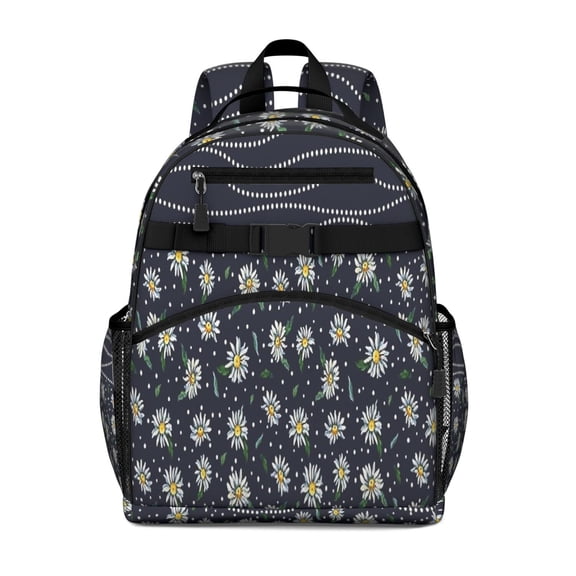 Dark Blue Daisy Flower Pattern Backpack for School,Cute School Bag,Schoolbag with Adjustable Shoulder Straps & Padded Back,15.25"x11.5"x5.25"