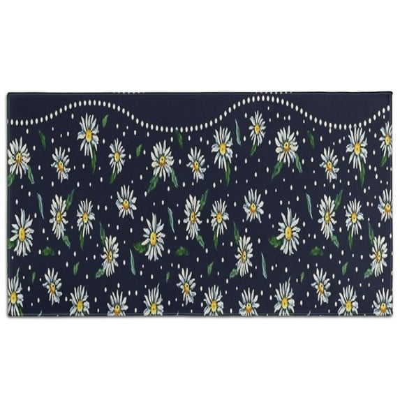 Dark Blue Daisy Flower Pattern Door Rugs,Washable Non Slip Door Mats Indoor,Decorative Door Mats,Entry Mat Indoor for Entrance,Bedroom,Kitchen,Bathroom,17"x30"
