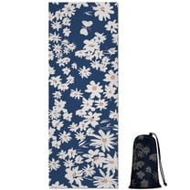 Dark Blue Daisy Flower Pattern Hot Yoga Mat Towel Non Slip for Hot Yoga - Quick-Drying Yoga Mat Cover with 4 Corner Pockets with Travel Bag - Hot Yoga Towel Non Slip 70"x26"