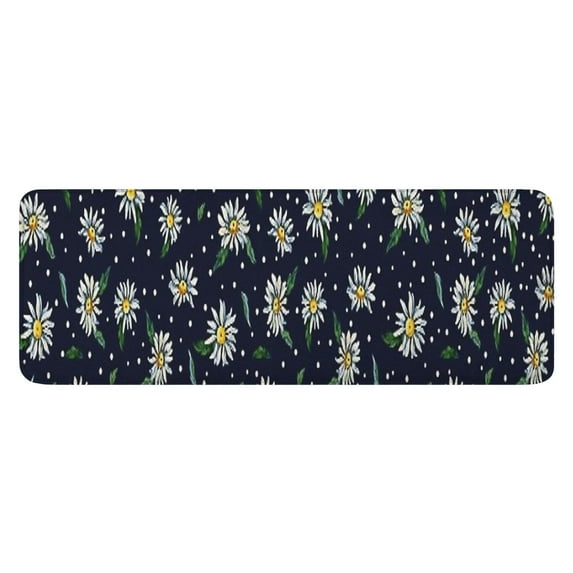 Dark Blue Daisy Flower Pattern Kitchen Rug Mat,Kitchen Runner Rugs Non Skid Washable,Decorative Kitchen Floor Mats for Kitchen,Sink,Laundry,17"x47.2"