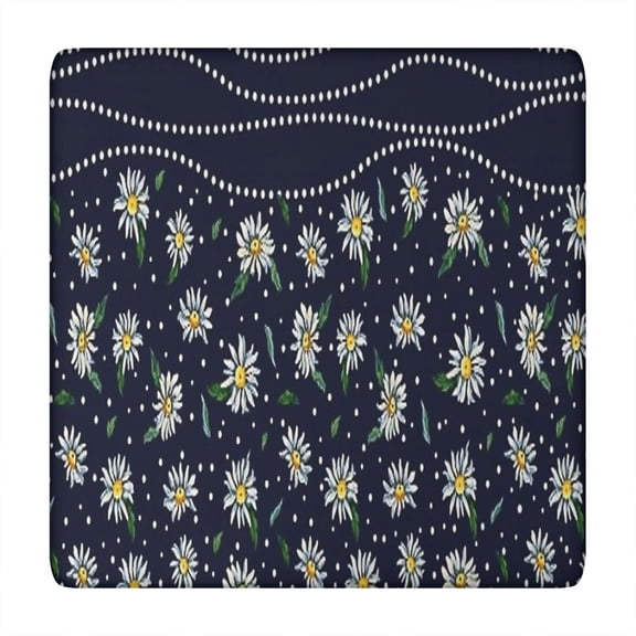 Dark Blue Daisy Flower Pattern Square Fitted Tablecloth with Elastic Edge,Square Table Cover,Washable Elastic Table Cover for Home Kitchen Party Decor 34"x34"