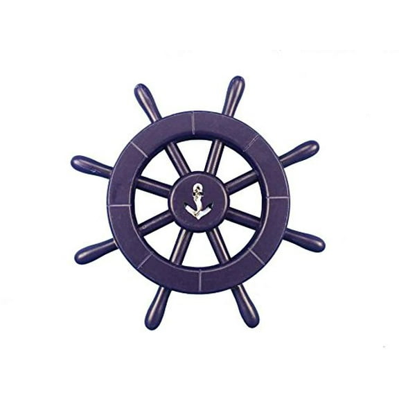 Dark Blue Decorative Ship Wheel With Anchor 12"- Nautical Decoration- Nautical