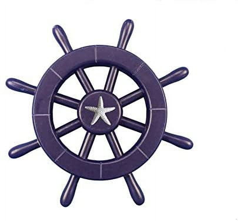 Dark Blue Wooden Nautical Ship Wheel with Starfish Accent