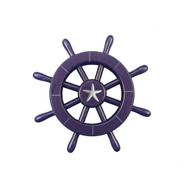Dark Blue Wooden Nautical Ship Wheel with Starfish Accent