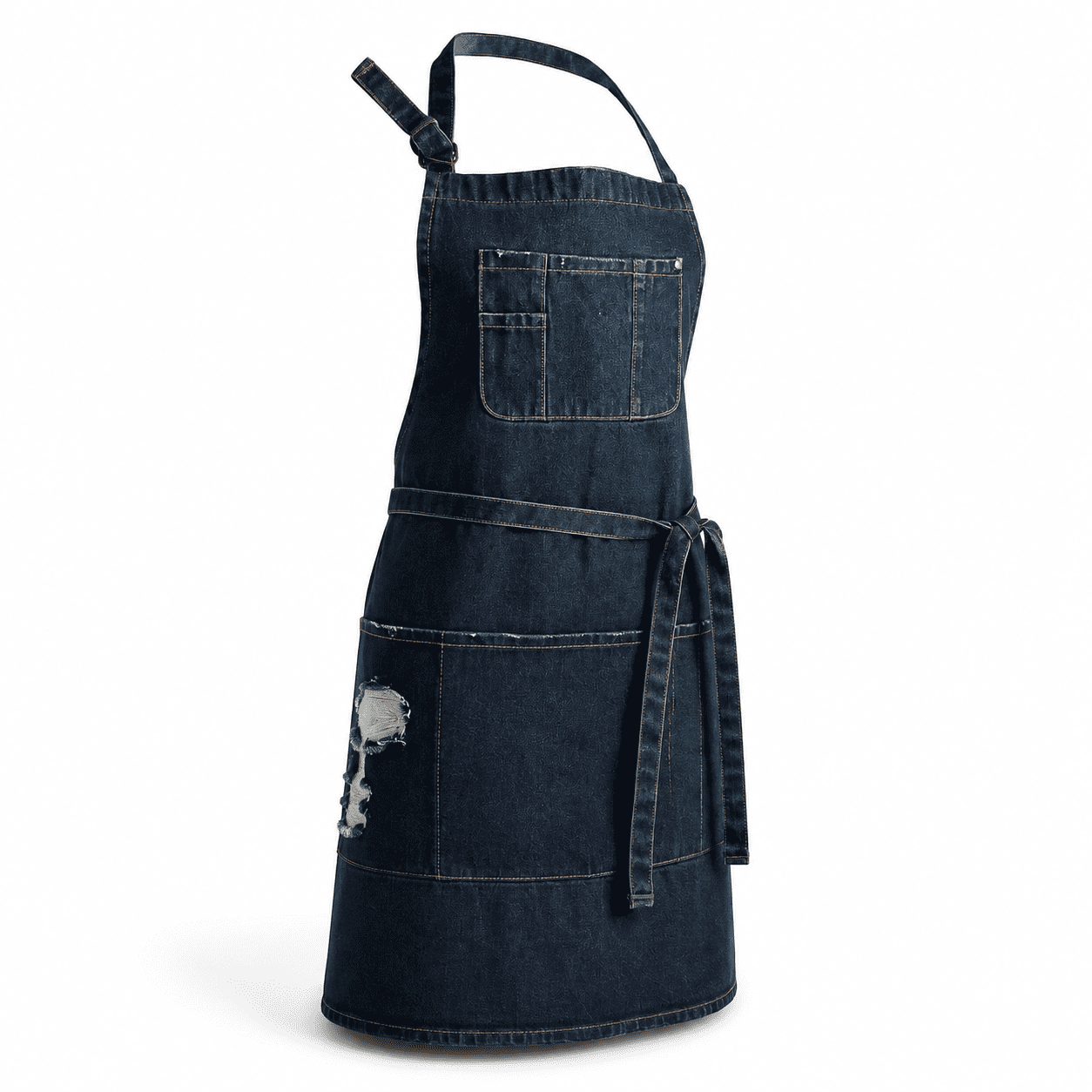 Dark Blue Denim Workwear Bib Apron with 5 Pockets for Kitchen, Cafe ...