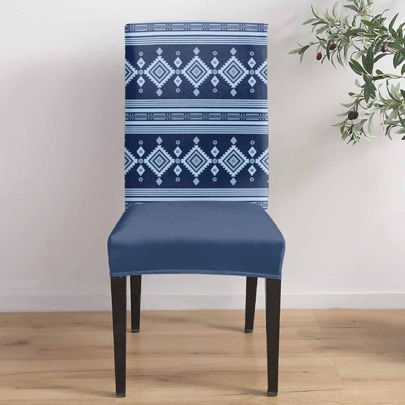 Dark Blue Diamond Dining Chair Covers Set of 2, Bohemian Tribal Retro Geometric Stripe Plaid Chair Covers for Dining Room Removable Seat Protectors Slipcovers for Home Party Wedding Banquet