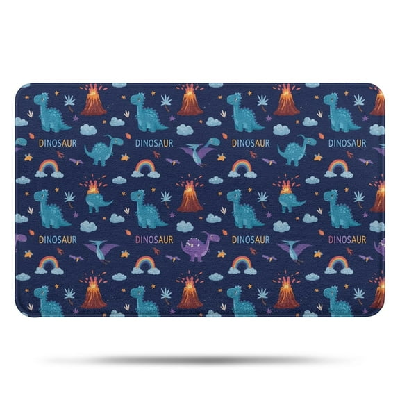 Dark Blue Dinosaur Volcano Pattern Bathroom Rugs Mat,Non Slip Microfiber Bathroom Rug,Rubber Backing,Soft Bathroom Mats for Bathroom Floor,Tub and Shower,17x27in(43x68cm)