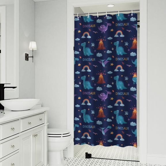 Dark Blue Dinosaur Volcano Pattern Shower Curtain 36"x72" ,Bathroom Decorative Shower Curtains Set with 12 Hooks,Modern Waterproof Washable Shower Curtain