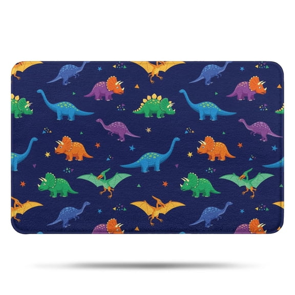 Dark Blue Dinosaurs Colorful Pattern Bathroom Rugs Mat,Non Slip Microfiber Bathroom Rug,Rubber Backing,Soft Bathroom Mats for Bathroom Floor,Tub and Shower,17x27in(43x68cm)