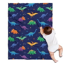 Dark Blue Dinosaurs Colorful Pattern Blanket,Comfortable Soft Flannel Throw Blanket,All Season,Warm Lightweight Blankets for Sofa Bed Couch Living Room Chair,30"x40"