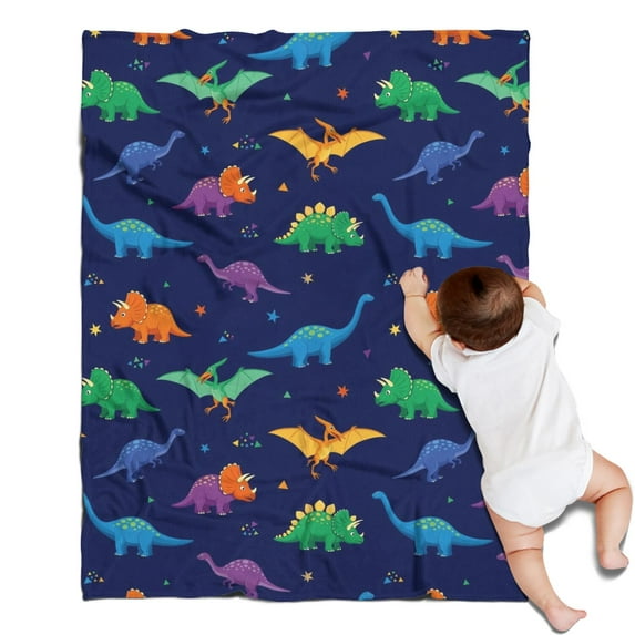 Dark Blue Dinosaurs Colorful Pattern Blanket,Comfortable Soft Flannel Throw Blanket,All Season,Warm Lightweight Blankets for Sofa Bed Couch Living Room Chair,30"x40"