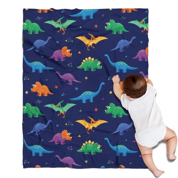 Dark Blue Dinosaurs Colorful Pattern Blanket,Comfortable Soft Flannel Throw Blanket,All Season,Warm Lightweight Blankets for Sofa Bed Couch Living Room Chair,30"x40"