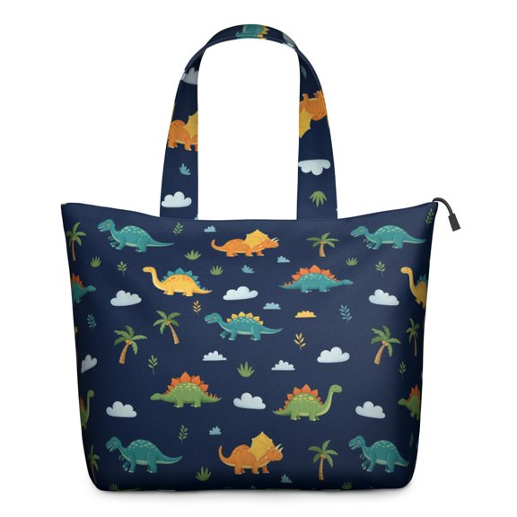 Dark Blue Dinosaurs Palms Clouds Pattern Travel Tote Bags for Women Carry On,Large Weekender Bags for Women Travel,Multi Functional Duffle Bag for Work,Shopping,Sports