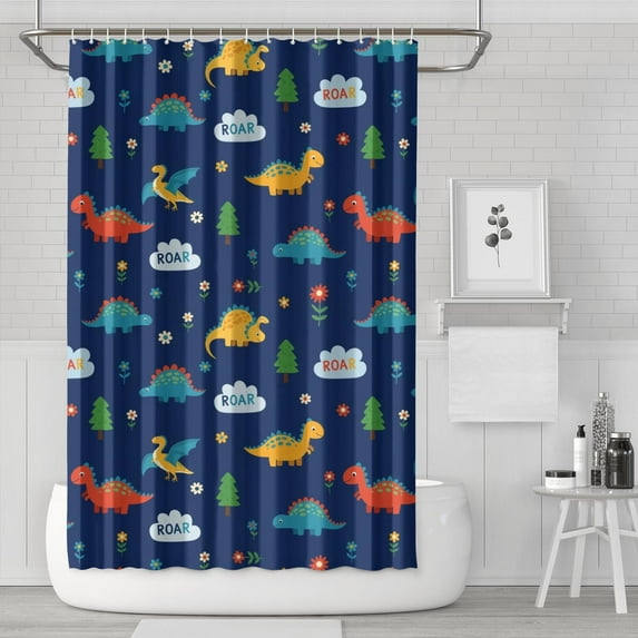 Dark Blue Dinosaurs ROAR Pattern Shower Curtain 72"x72" ,Bathroom Decorative Shower Curtains Set with 12 Hooks,Modern Waterproof Washable Shower Curtain