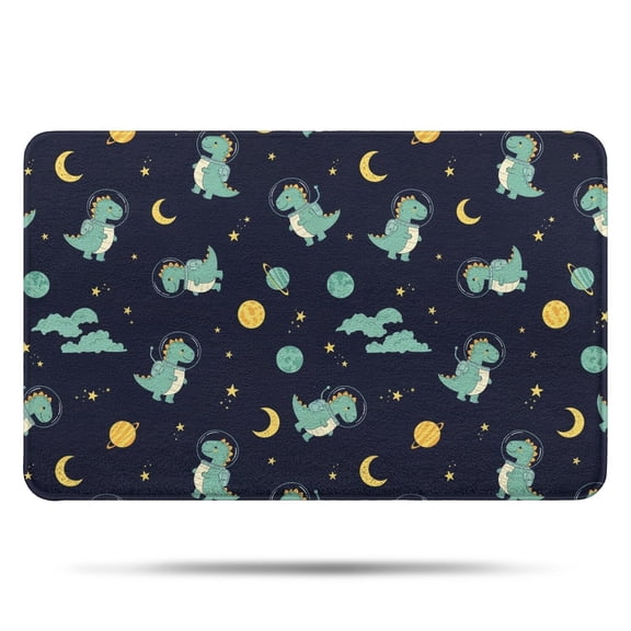 Dark Blue Dinosaurs Space Pattern Bathroom Rugs Mat,Non Slip Microfiber Bathroom Rug,Rubber Backing,Soft Bathroom Mats for Bathroom Floor,Tub and Shower,17x27in(43x68cm)