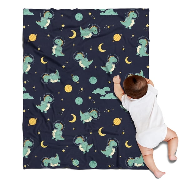 Dark Blue Dinosaurs Space Pattern Blanket,Comfortable Soft Flannel Throw Blanket,All Season,Warm Lightweight Blankets for Sofa Bed Couch Living Room Chair,30"x40"