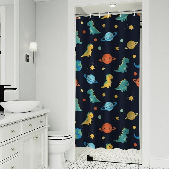 Dark Blue Dinosaurs Space Pattern Shower Curtain 36"x72" ,Bathroom Decorative Shower Curtains Set with 12 Hooks,Modern Waterproof Washable Shower Curtain